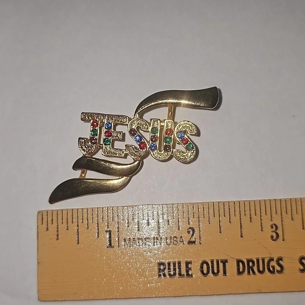 Jesus Brooch with Rhinestones